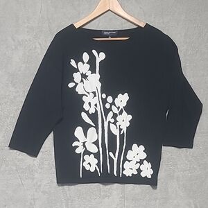 Jones New York Signature Black 3/4 Sleeve Crew Neck Blouse